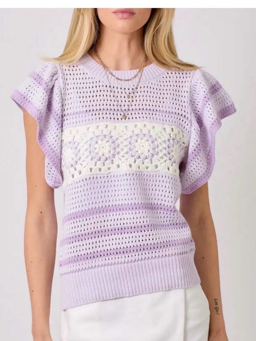 Mystree Lavender Knit Openwork Crochet Sweater Size Mediun BNWT